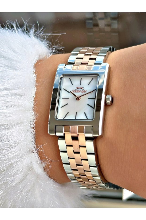 Steel Band Square Dial 5 Atm Water Resistant Copper-Silver Color Women Wristwatch 2505