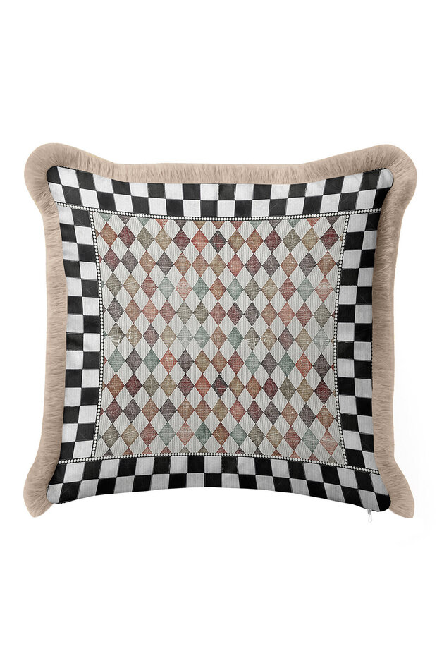 Luxury Plaid Fringed Pillowcase - Geometric Bohemian Black Gold Color Tassel Throw Pillow Cover