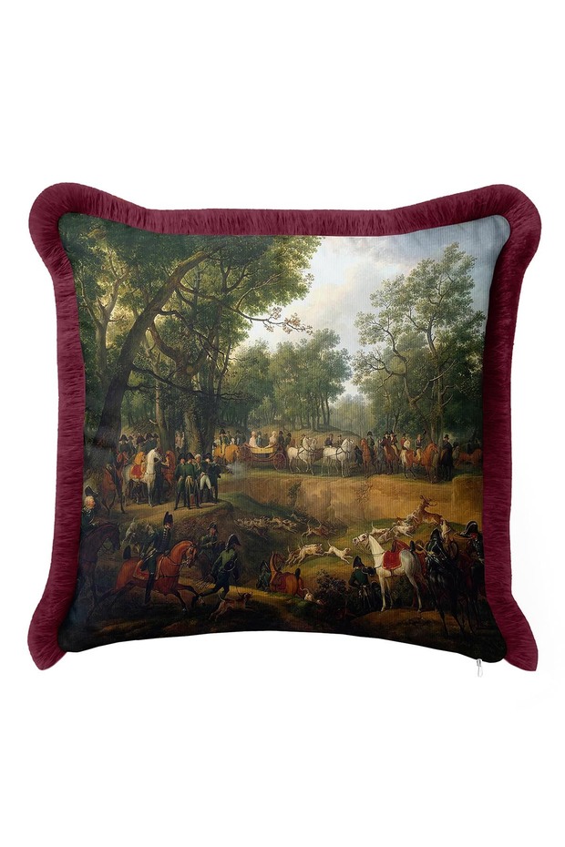 Avangard Asil Av Party Luxury Fringed Pillowcase-Horse Aristocratic Patterned Tassel Throw Pillow Cover