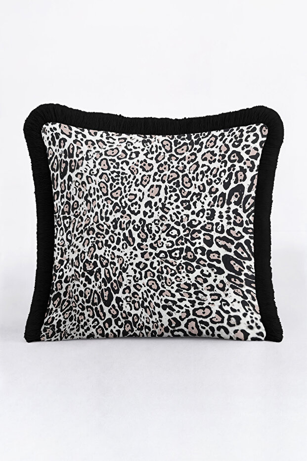 Wild Elegance Fringed Pillowcase - Leopard Luxury Bohemian Black Tassel Throw Pillow Cover