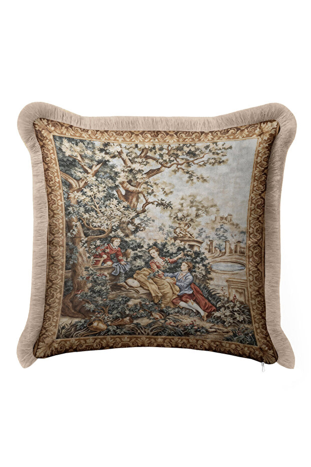 Baroque Avant-Garde Luxury Fringed Pillowcase-Triple Landscape Cream Coffee Nostalgic Tassel Throw Pillow Cover