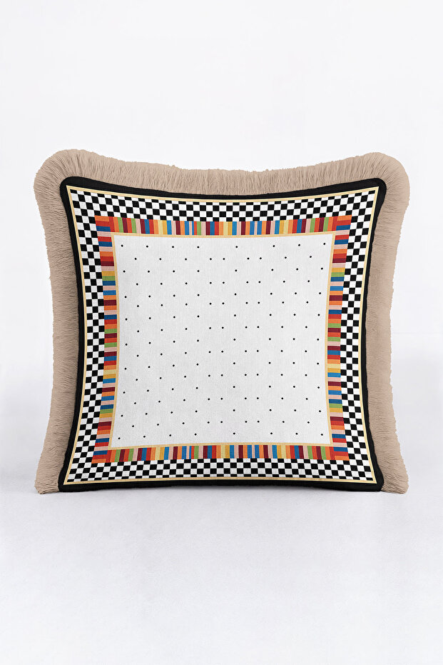 Colorful Geometric Luxury Fringed Pillowcase - Monochrome Modern Gold Color Tassel Throw Pillow Cover