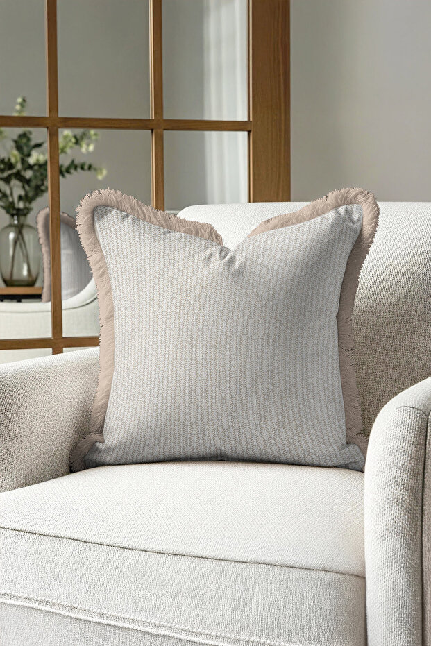 Geometric Elegant Luxury Fringed Pillowcase-Cream Beige Modern Gold Color Tassels Throw Pillow Cover