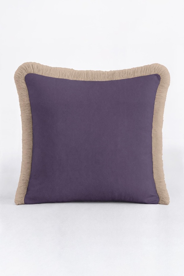 Luxury Purple Fringed Pillowcase-Elegan Bohemian Grey Edged Tassel Throw Pillow Cover