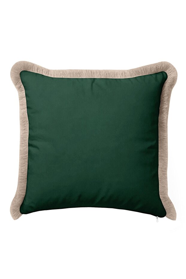 Emerald Sparkle Fringed Pillowcase - Retro Elegant Green Beige Tassel Throw Pillow Cover