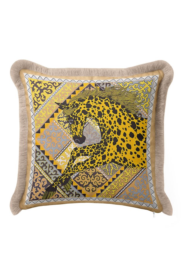 Luxury Horse Figured Fringed Pillowcase - Bohemian Gold Color Tassel Throw Pillow Cover