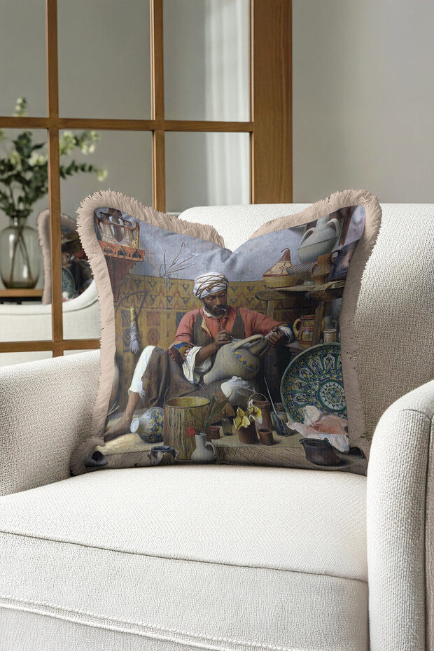 Authentic Art Luxury Fringed Pillowcase-Anatolian Artisan Brown Bohemian Tassel Throw Pillow Cover