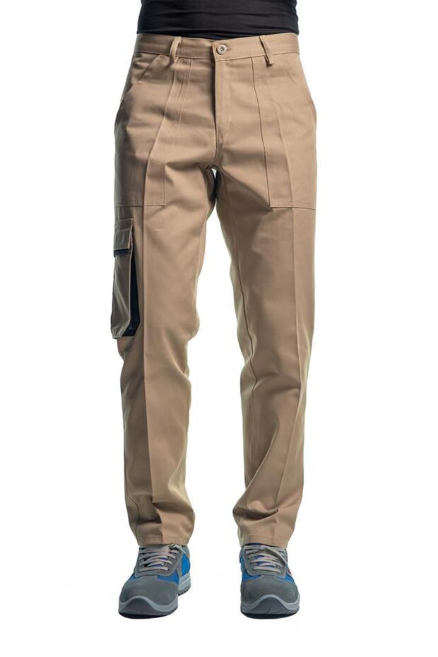 بنطال عمل باللون البيج والأسود - جيب كوماندوز، موديل -54e457- - 2