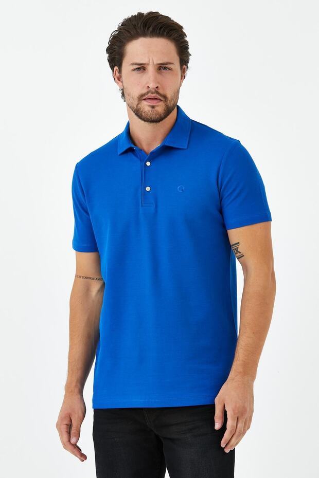 Men's Basic Polo Neck Plain Comfort Cobalt Blue T-Shirt