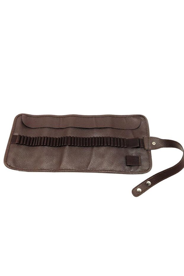 Brown Faux Leather Rolled Pen Holder - 36 Sections