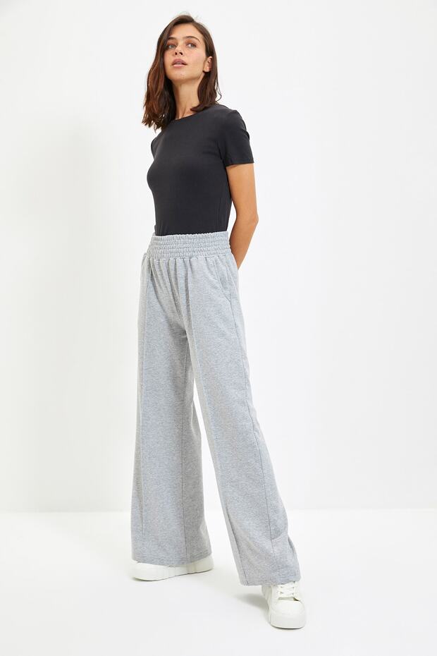 Gri Nervürlü Wide Leg İnce Eşofman Altı TWOAW22EA0405 - 1