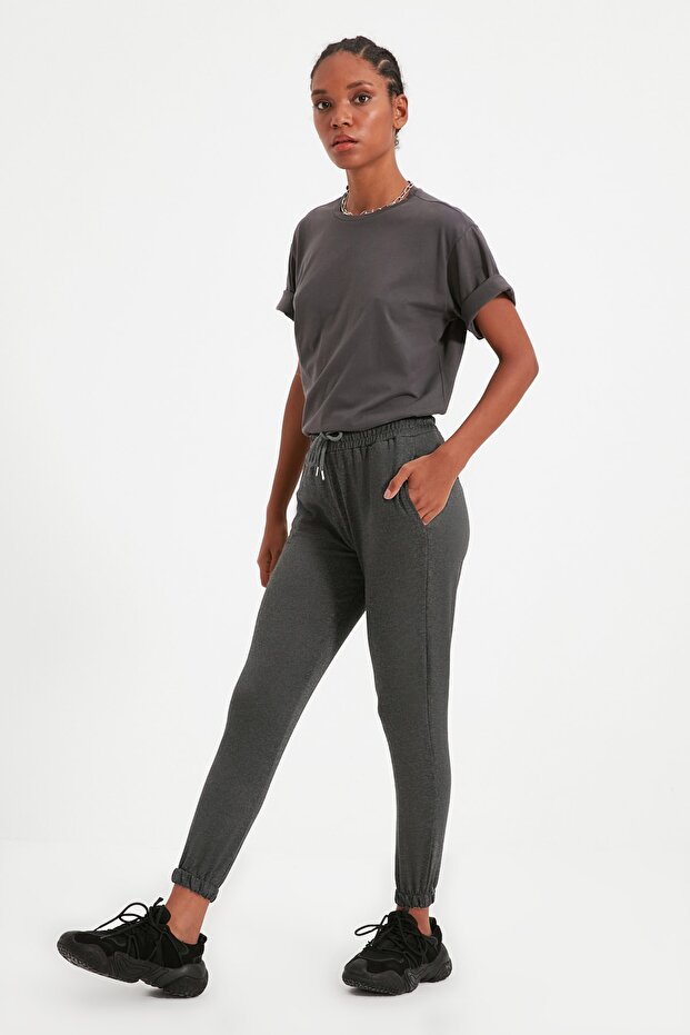 Anthrazit Basic Jogger dünne gestrickte Jogginghose Hose TWOAW21EA0194 - 2