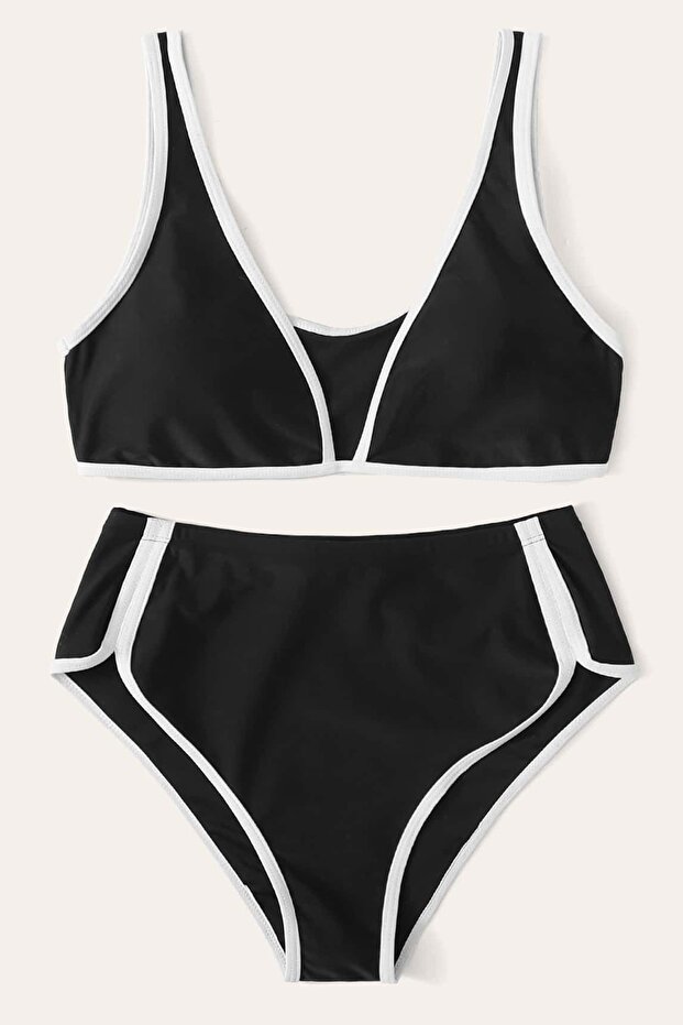 Kadın Siyah Pedli Yüksel Bel Sütyen Külot Takımı - 5