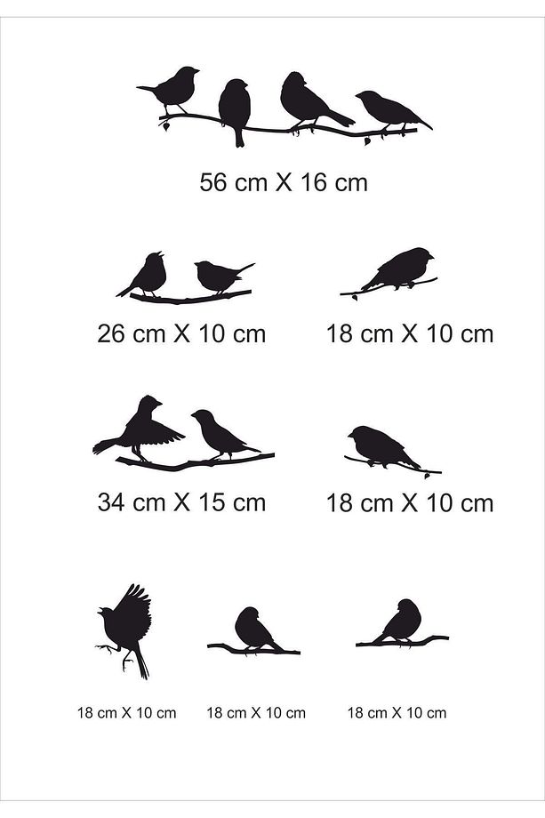 Dalda Kuşlar Dekoratif Duvar Sticker Gri (8 Adet Figür) - 2
