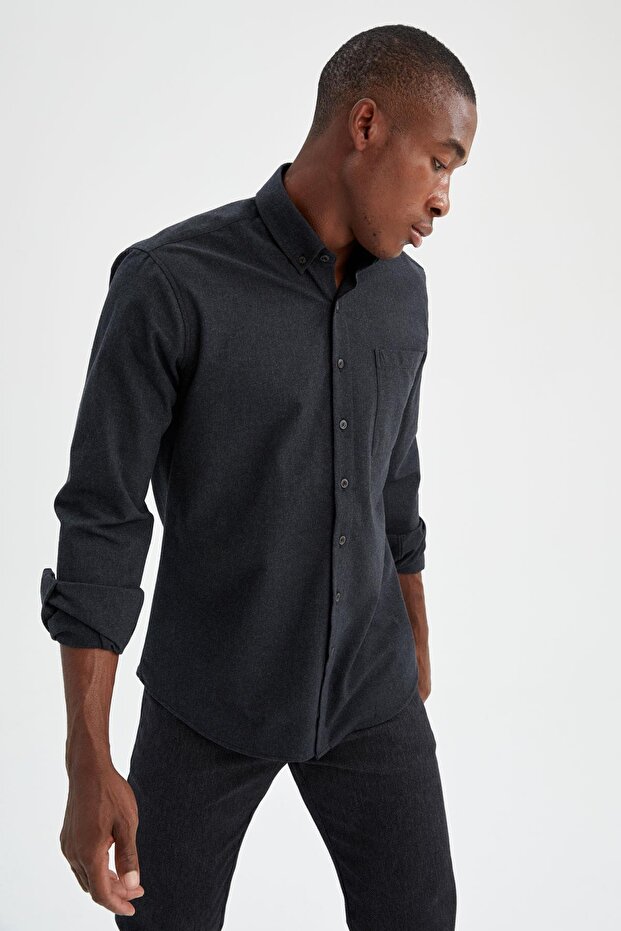 Modern Fit basic Uzun Kollu Oduncu Gömlek - 3