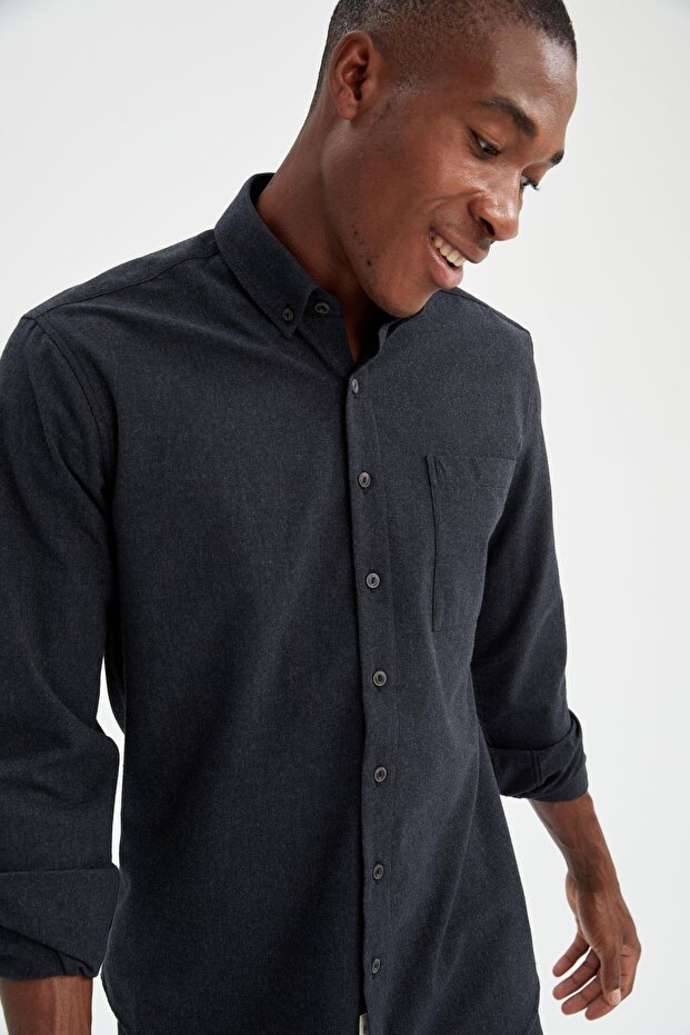 Modern Fit basic Uzun Kollu Oduncu Gömlek - 4