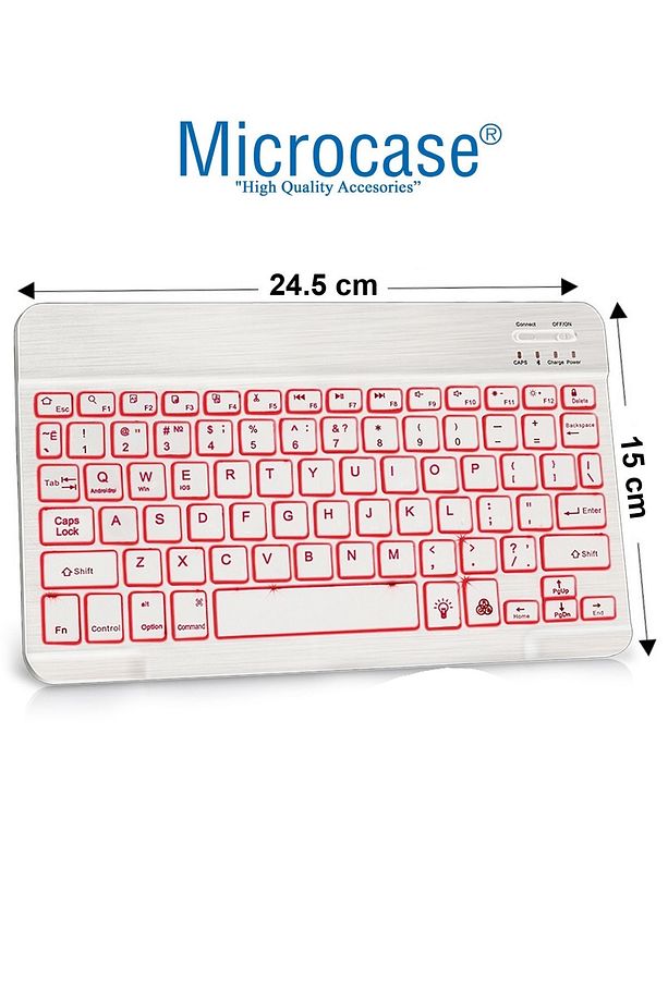 Tablet Telefonlar Rgb Led Işıklı Bluetooth Klavye Şarjlı Kablosuz Beyaz Al2670 - 6