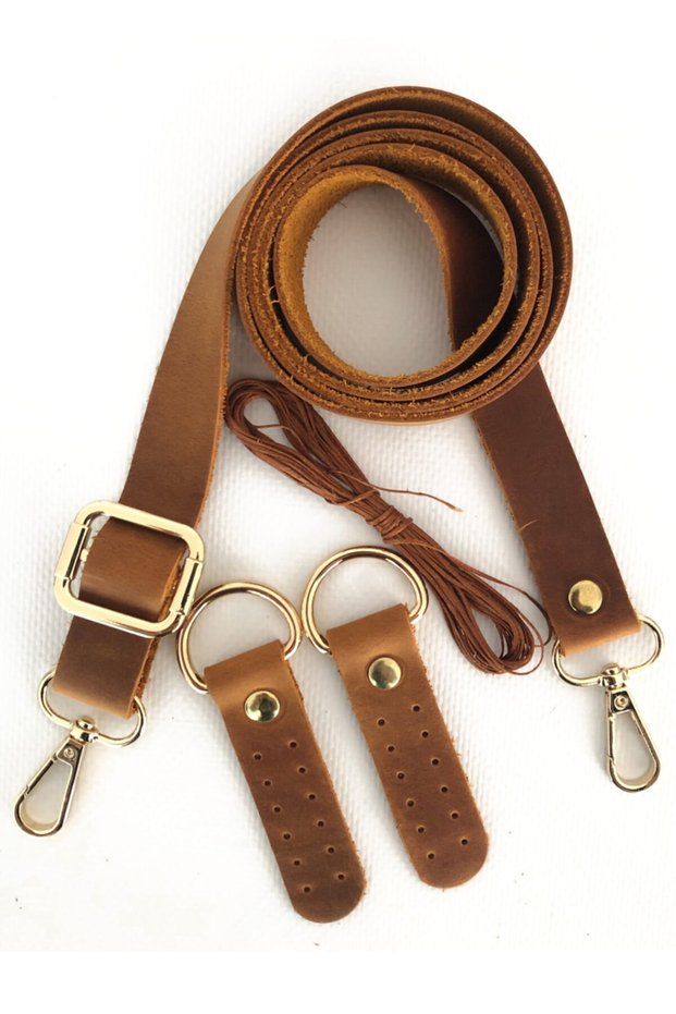 Genuine Leather Bag Handle with Gold Color Accessories (140 CM) - Crazy Camel Color