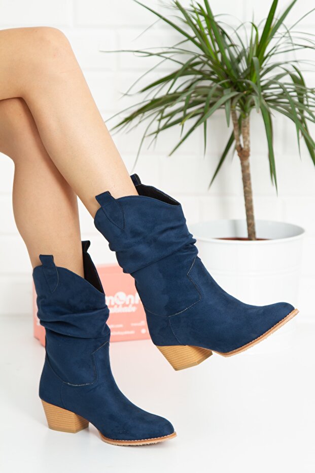 Tokyo Dark Blue Luxury Suede Gusseted Dallas Short Boots