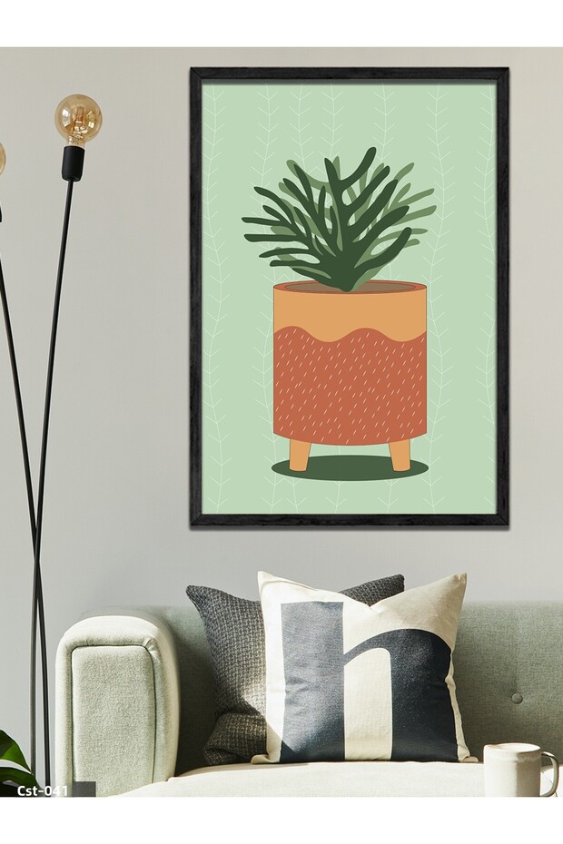 Green Flower in a Vase One Piece Black Wooden Framed Painting