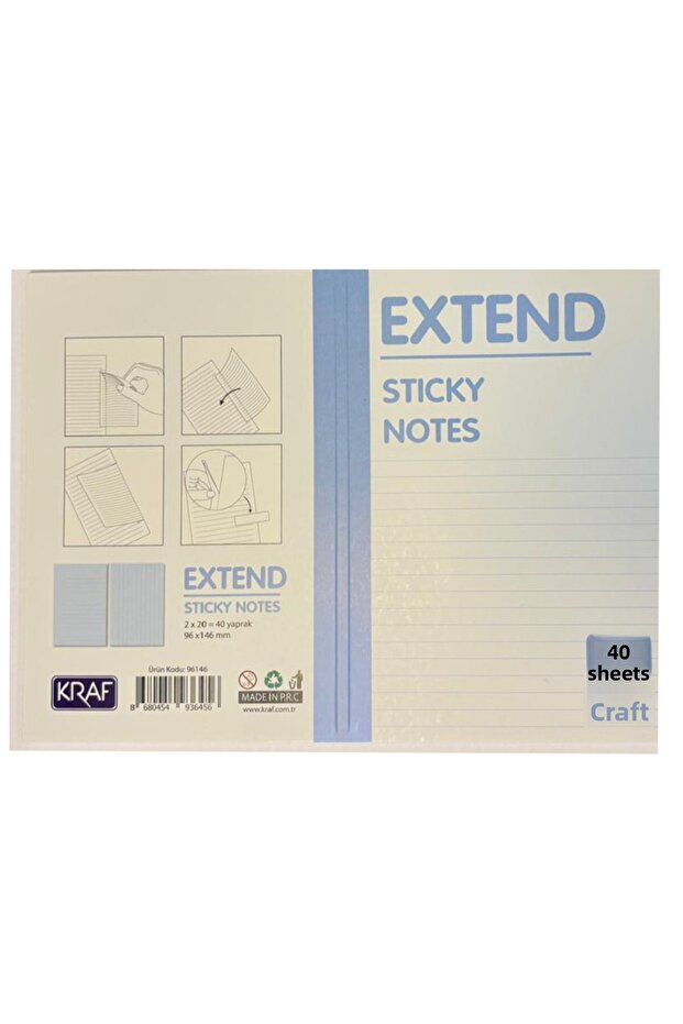 Adhesive Note Paper Extend 96X146Mm 2X20 Sheets Lined Blue - 2