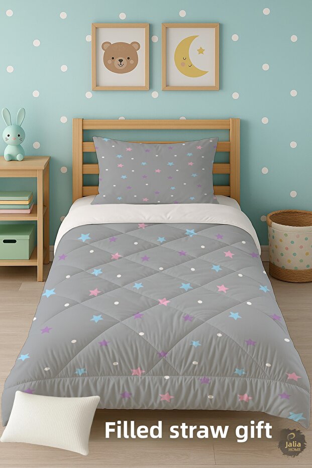 Colorful Stars Patterned Single Children's Quilt Sleeping Set Tlag-244