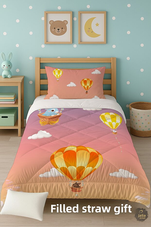 Colorful Balloons Patterned Single Children's Quilt Sleeping Set Tlag-135