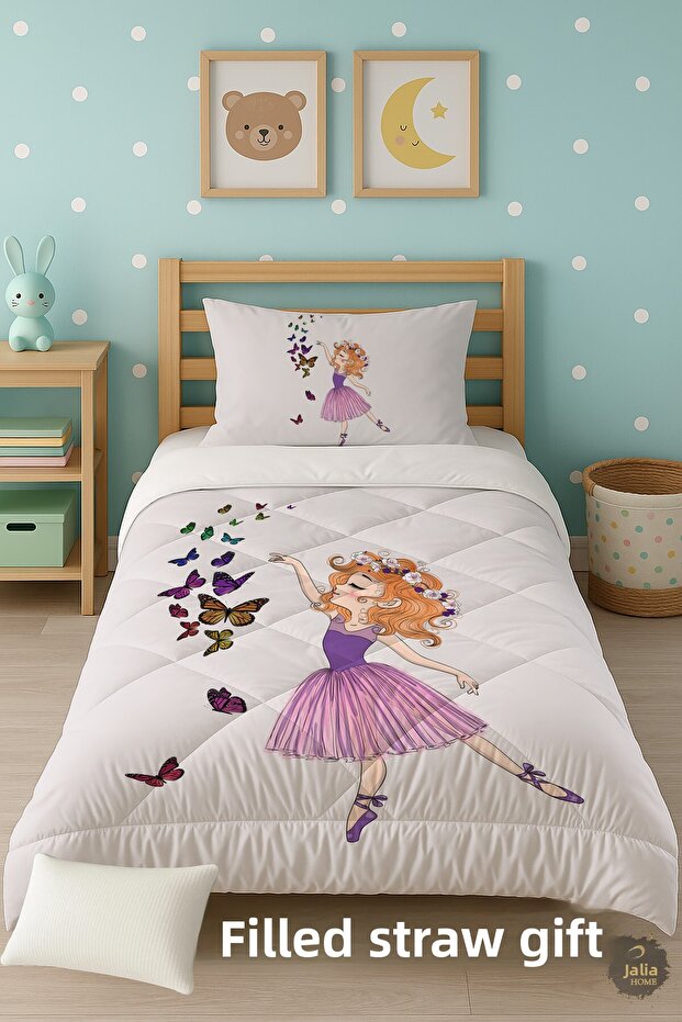 Butterfly Girl Patterned Single Children's Quilt Sleeping Set Tlag-173