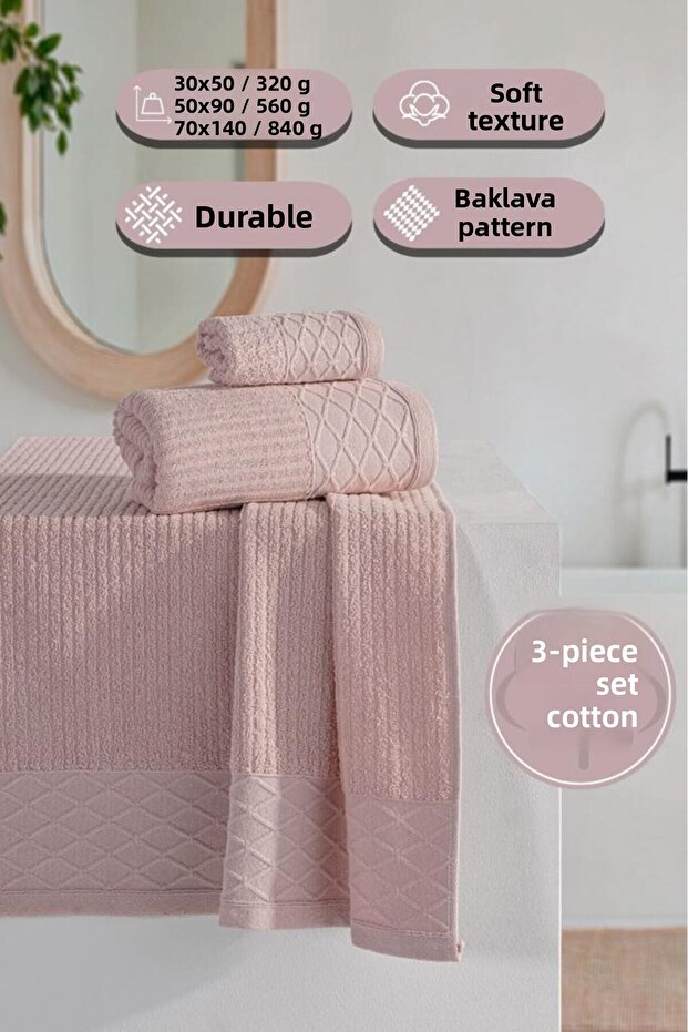 Cumba 100% Cotton 3-Piece Towel Set - 30X50, 50X90, 70X140