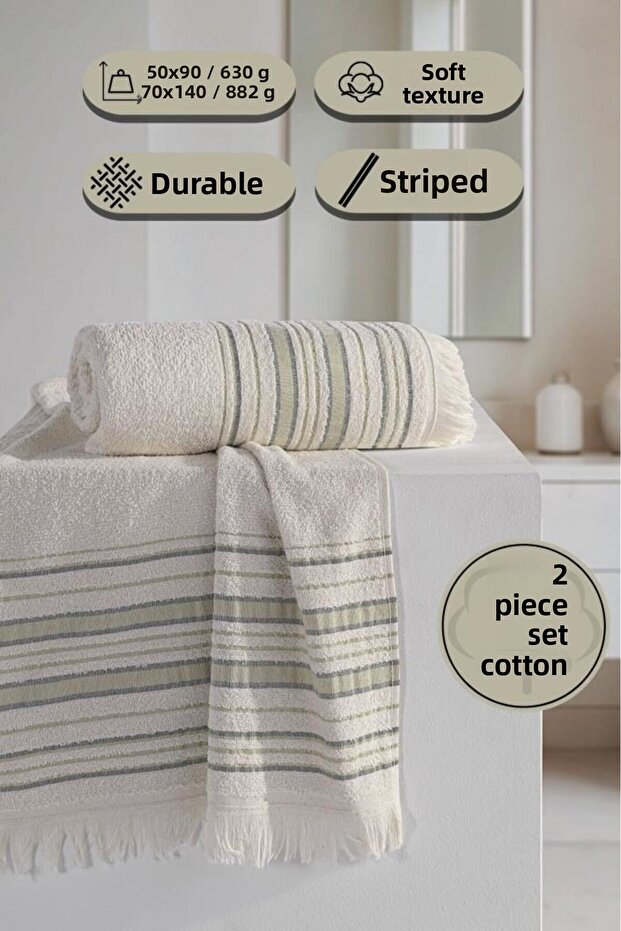 Retro 100% Cotton Bath - Hair 2-Piece Towel Set - 50X90, 70X140