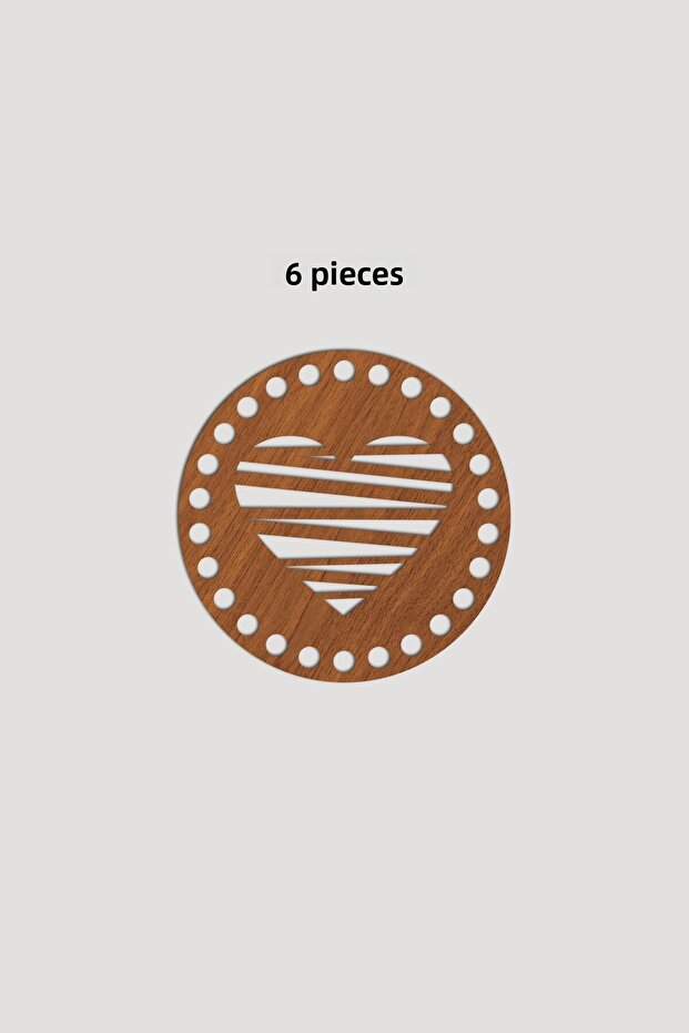 Wooden Round Heart Basket Tray Base 12X12 cm 6 Pieces Walnut 3mm