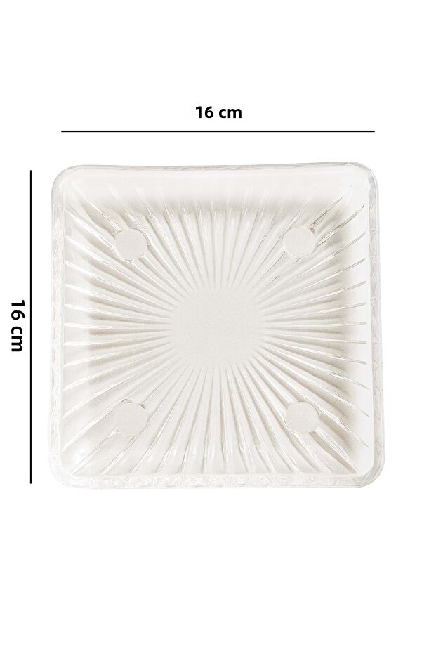 2 Glass Square Plates – Transparent Patterned Tableware Presentation Plate - 2