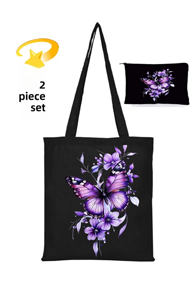 Cloth Bag - Pen Holder, Makeup Bag Set of 2, Black