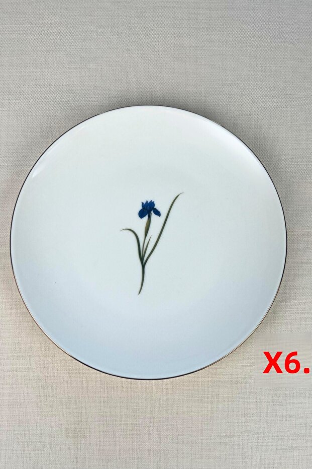 Tabak Evi Porcelain Natura Iris Gold Gilded Serving Plate 24.50cm Set of 6