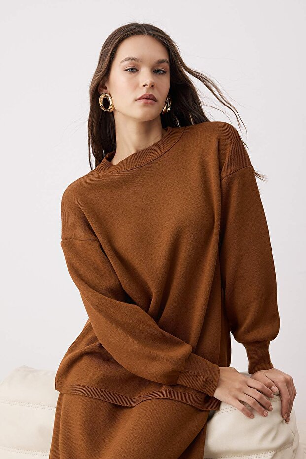 Açık Kahverengi Oversize Triko Etekli Alt - Üst Takım TCTAW26US00022 - 3