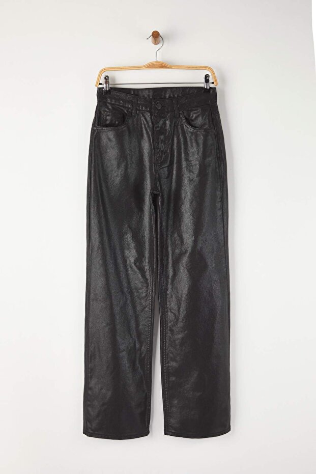 Siyah Kaplama Yüksek Bel Wide Leg Jeans TWOAW26JE00156 - 5