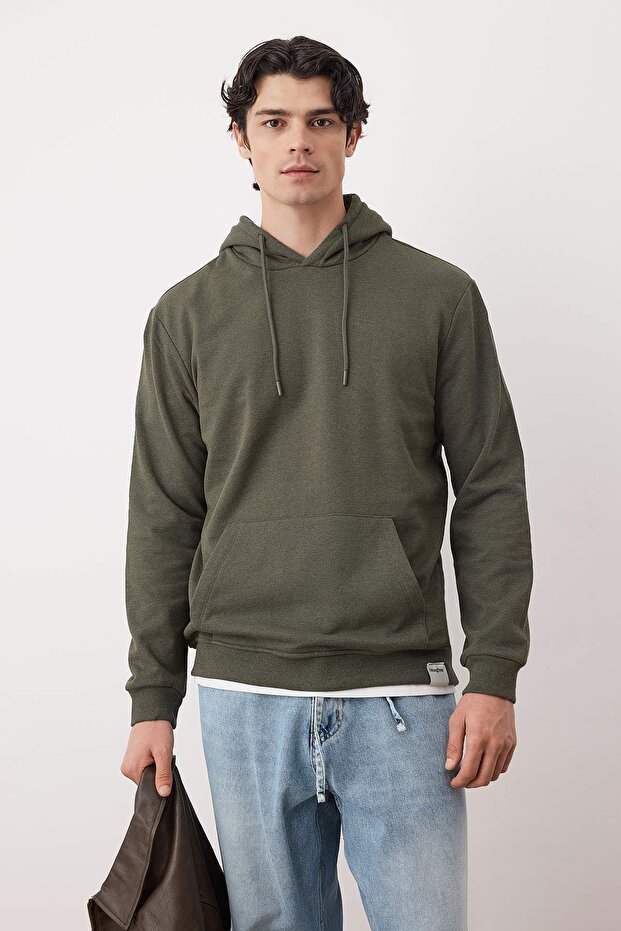 Haki-Taş 2'li Paket Kapüşonlu Regular Kesim İçi Polarlı Sweatshirt TMNAW24SW00000 - 5