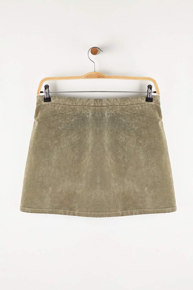 Bej Süet Görünümlü Flok Baskılı Mini Denim Şort Etek TWOAW26SR00040 - 7