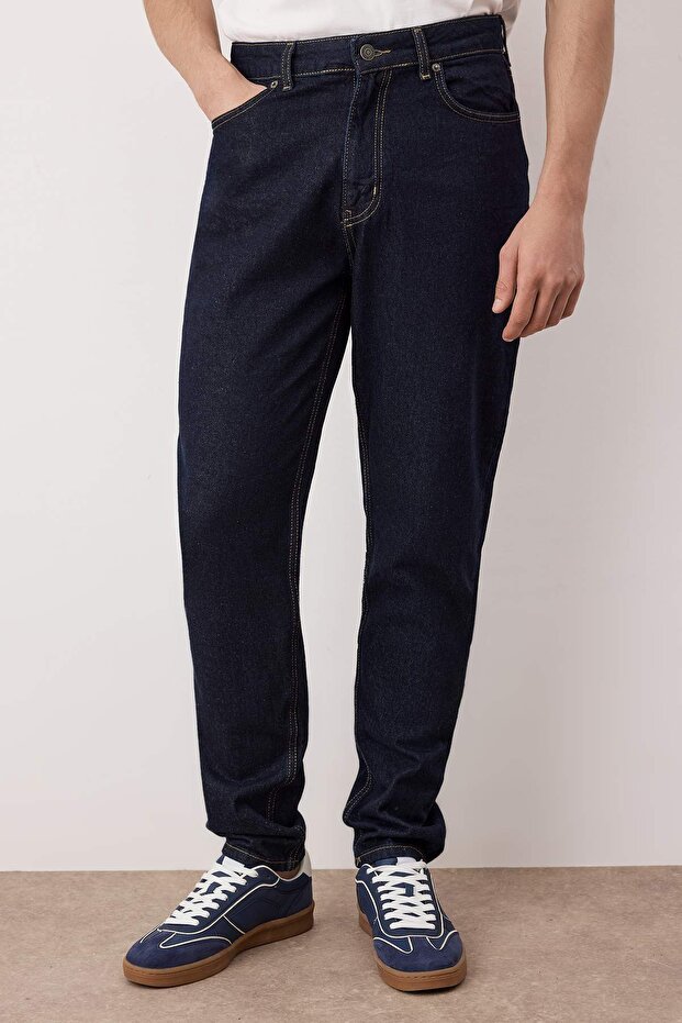 Koyu Lacivert Essential Fit Tütün Dikişli Jeans Kot Pantolon TMNAW23JE00104 - 3