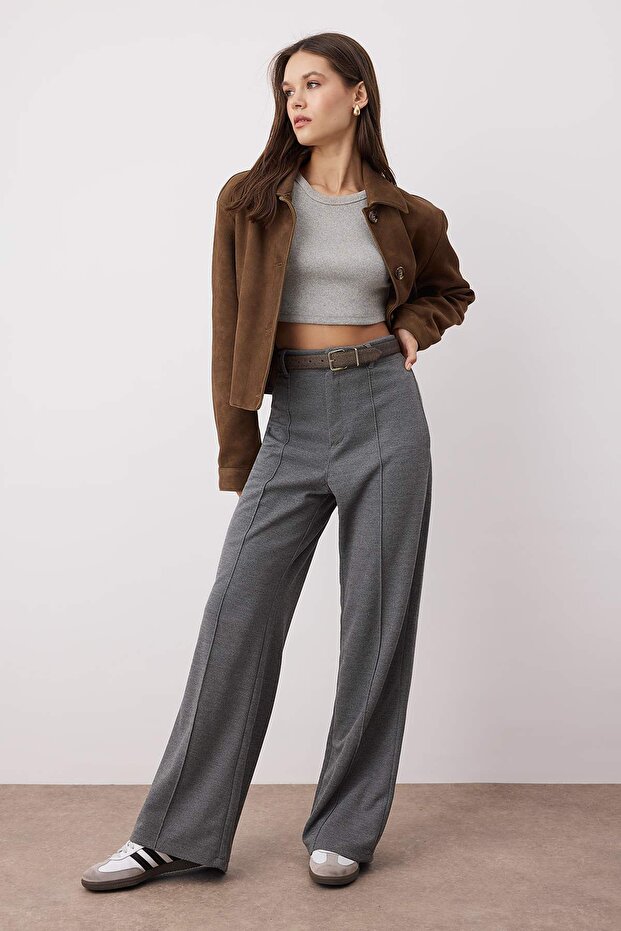 Wardrobe Essentials – Antrasit Straight Esnek Örme Pantolon | TWOAW26PL00024 - 1