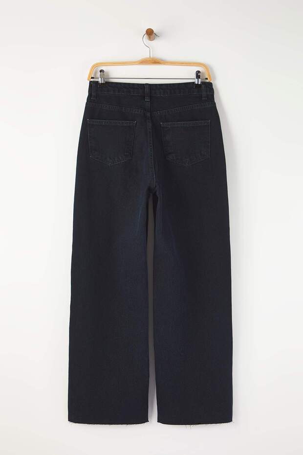 Koyu Mavi Yüksek Bel Paçası Kesikli Geniş Paça Wide Leg Jeans TWOAW26JE00089 - 6