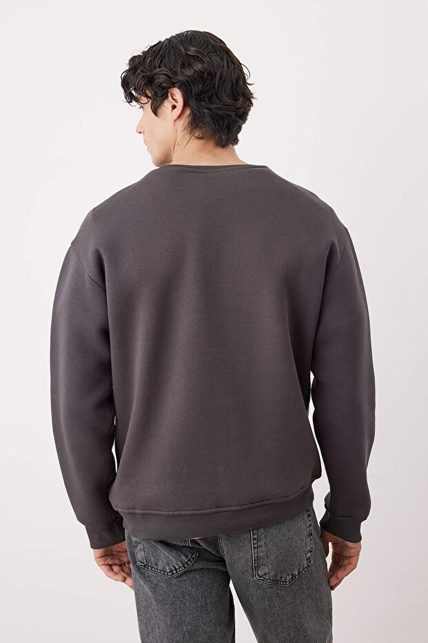 Antrasit Bisiklet Yaka Oversize/Geniş Kesim İçi Polarlı Koala Nakış Sweatshirt TMNAW24SW00064 - 4