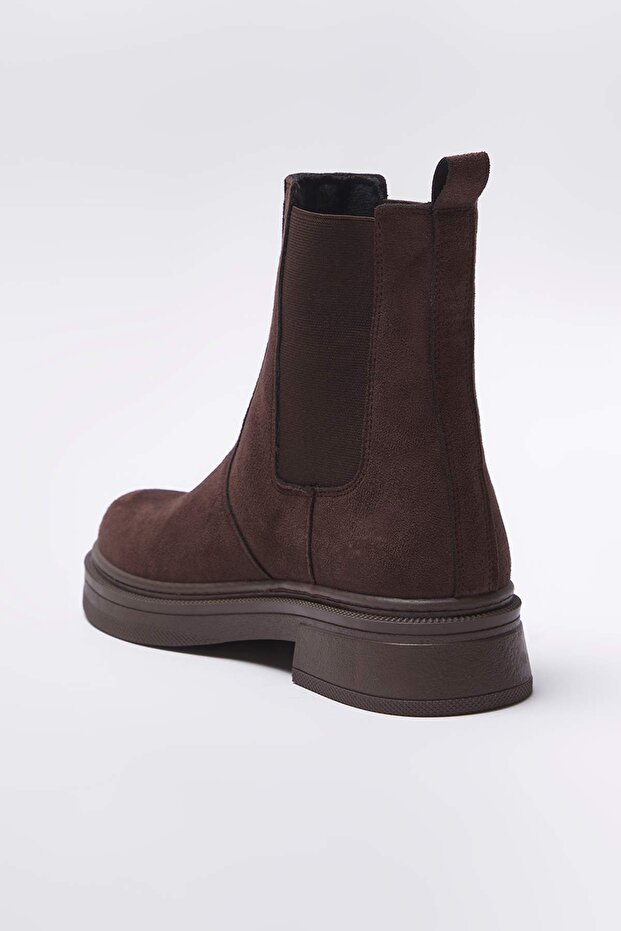 Brązowe zamszowe damskie botki Chelsea z płaską podeszwą 4 cm TAKAW26BO00085 - 5