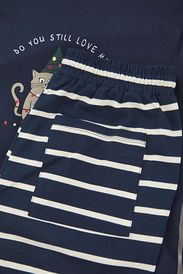 Lacivert Regular Yılbaşı Couple/Çift Örme Pijama Takımı TMNAW25PT00045 - 5