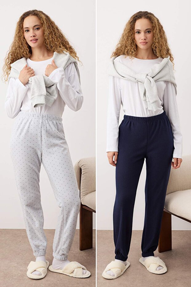 Çok Renkli 2'li Paket Puantiyeli Polar Örme Pijama Altı THMAW26PJ00006 - 1