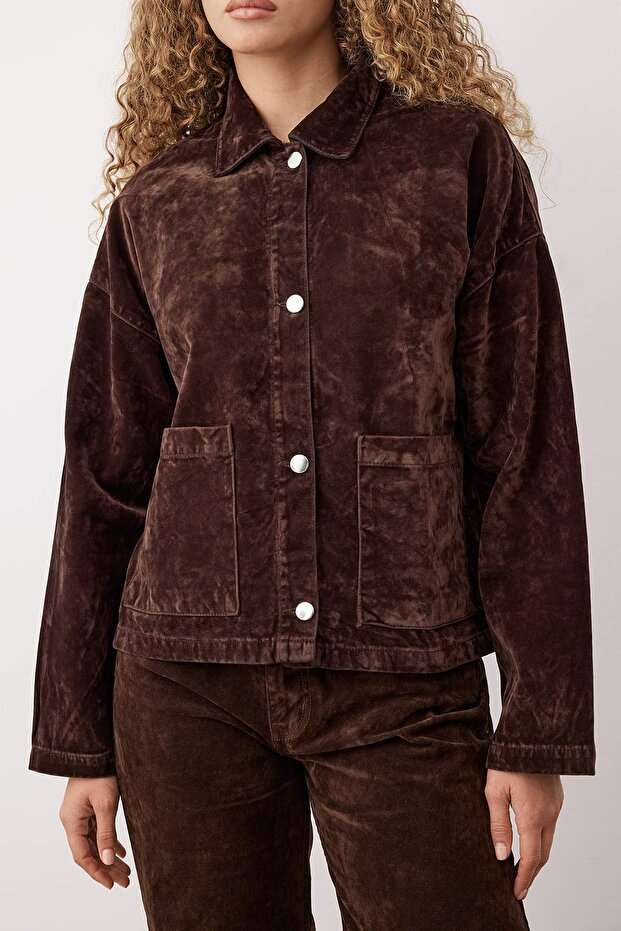 Kahverengi Süet Görünümlü Denim Ceket TWOAW25CE00078 - 3