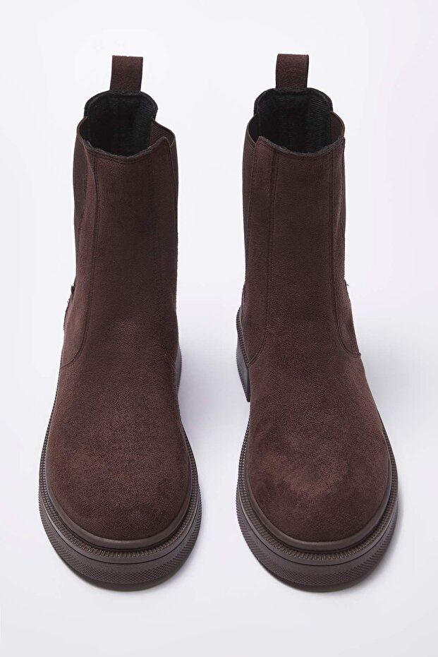 Brązowe zamszowe damskie botki Chelsea z płaską podeszwą 4 cm TAKAW26BO00085 - 3