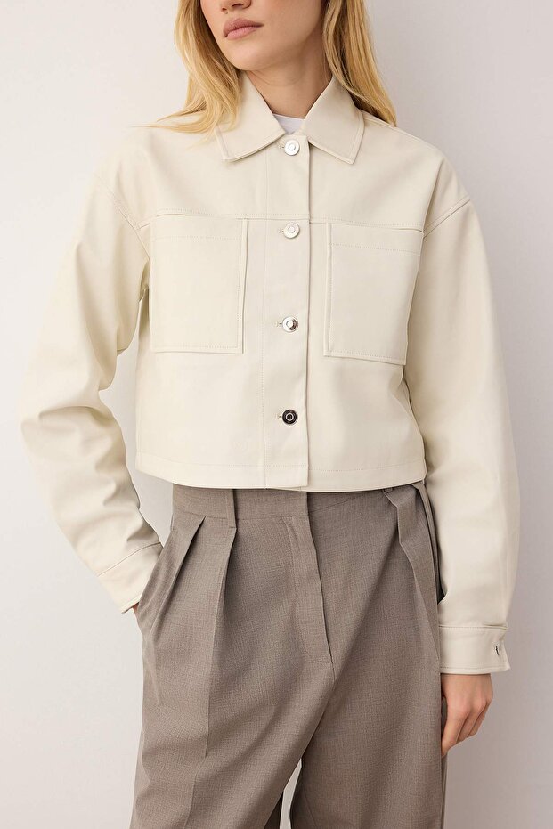 Kurtka ze skóry ekologicznej Regular Fit Cienka kurtka ze sztucznej skóry TWOAW26MO00086 - 3