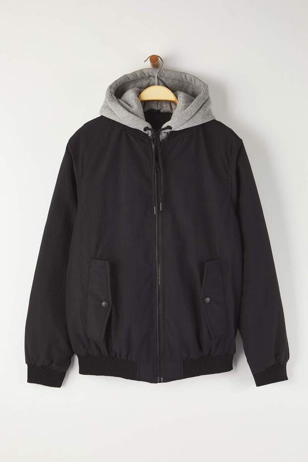 Siyah Regular Fit Örme Kapüşonlu Unisex Kışlık Mont TMNAW26MO00015 - 7