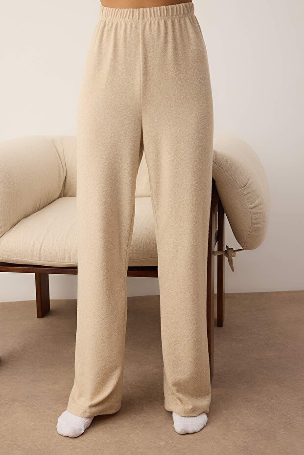 Bej Melanj Çift Katlı Kışlık Yumoş Örme Pijama Takımı THMAW26PT00154 - 3